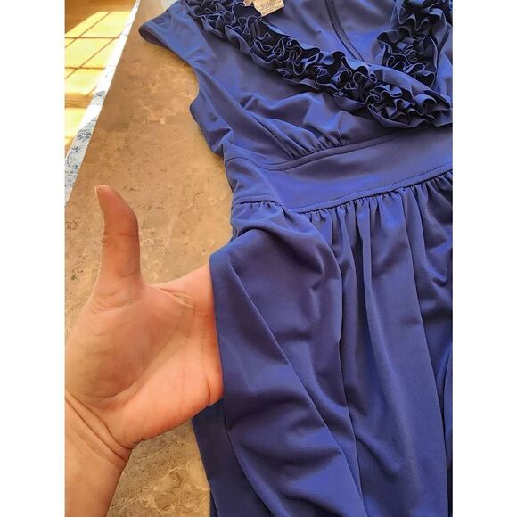 Maggie London NWT sleeveless blue size 6 ruffle v-neck dress - Picture 8 of 8